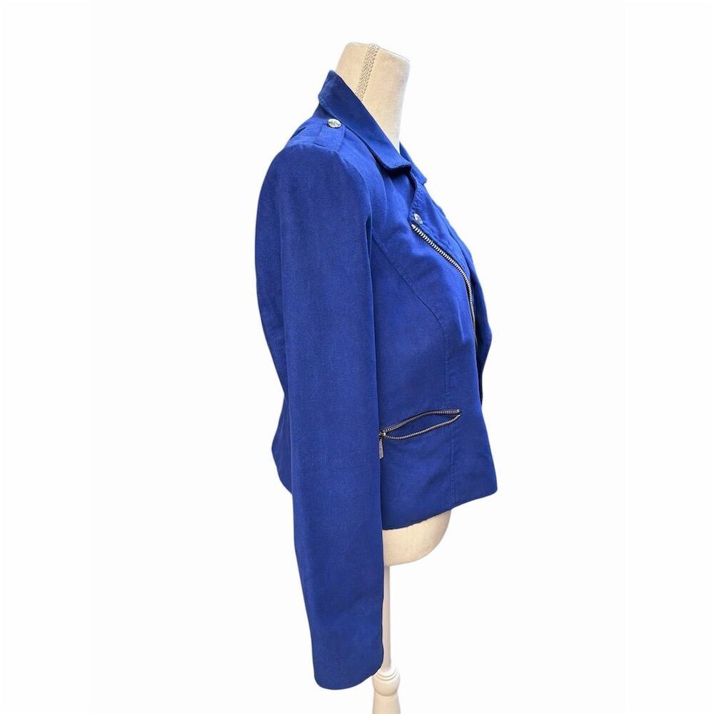 Michael Kors Women's Blue Moto Jacket Size L Zipper Accents - Picture 2 of 12